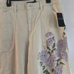 Ralph Lauren Cream Pants with Purple Floral Design